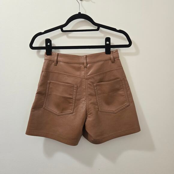 Aritzia Wilfred Nocturne 5" Brown High Waisted Faux Leather Shorts Size 0‎ - Picture 2 of 7
